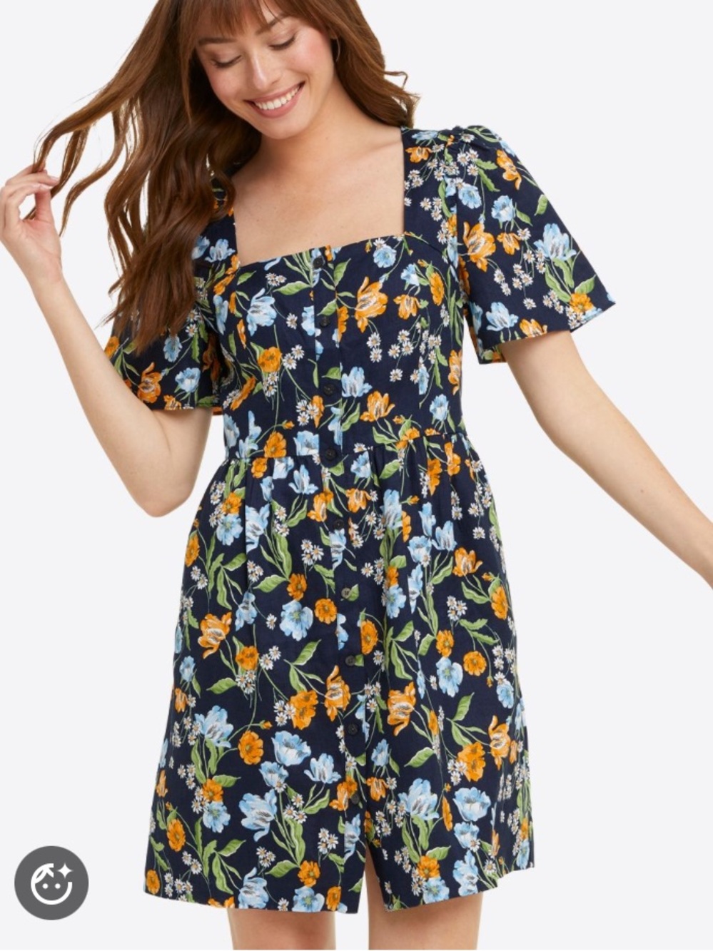 Draper James Linen Square neck floral mini dress